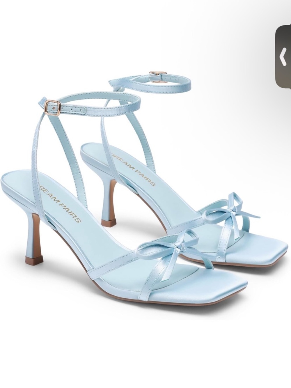 Dream Pairs Light Blue Bow Ankle-Strap Mid Heel Sandals